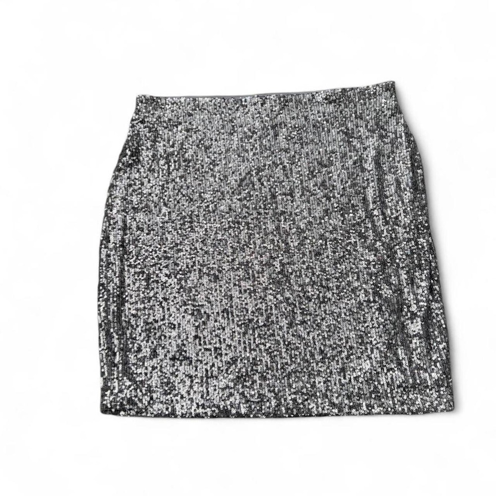 Cable & Gauge Silver Sequin Mini Skirt Elastic Waist Party Glam Y2K Vibes